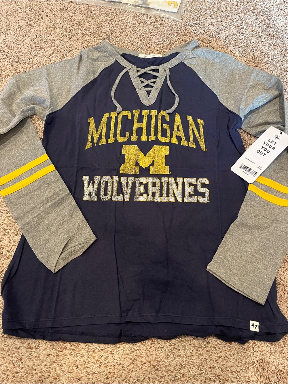 ‘47 Michigan Wolverines Navy & Gray Lace-Up Raglan